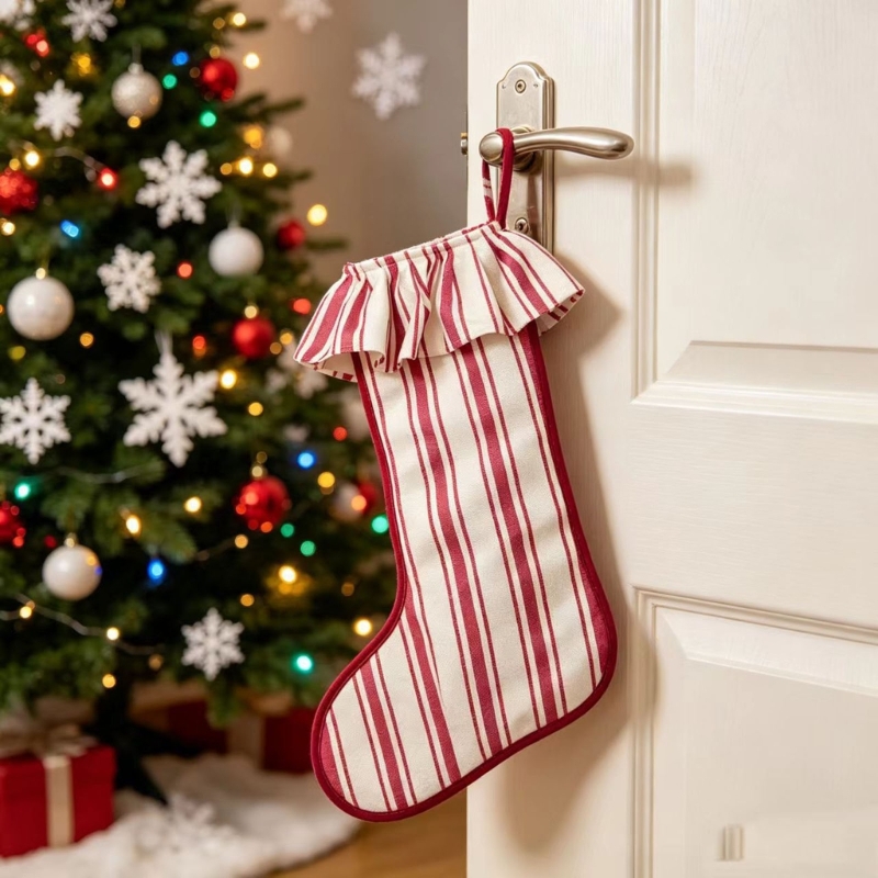 Christmas Stocking Hanging - meia serapilheira texturizada plissado pendurado laço