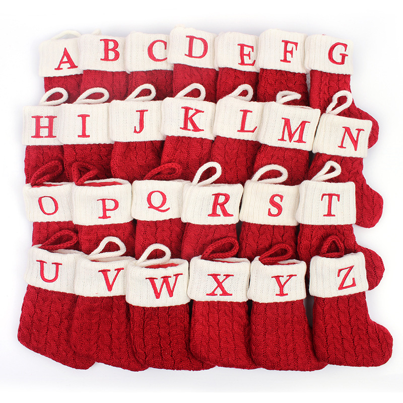 Christmas Stocking Hanging - Meias de tricô com letras do